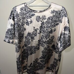 H&M Black and Cream Floral Blouse